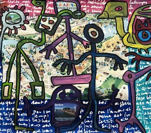 Declaration-damour-illisible-dans-un-monde-incomprehensible..Technic-mixte-68x37-cm-sur-plan-de-ville