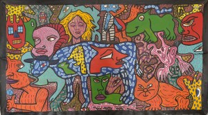 la-vache-bleue-est-habitee-dehors-et-dedans-acryl-posca-sur-toile-75x130-cm
