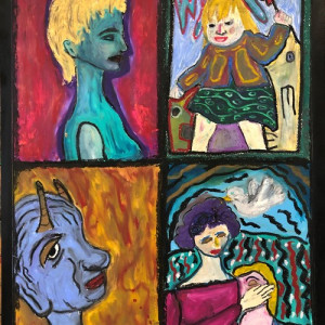 Photomaton-2-pastel-gras-papier-colle-sur-bois-52x66cm