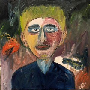 Portrait-aux-cheveux-verts..-huile-toile-100x100cm